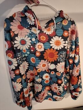 Floral Quilted Hooded Sweatshirt - Multicolor